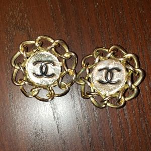 Auth Bold Chanel Large 1.5" Clip On Earrings